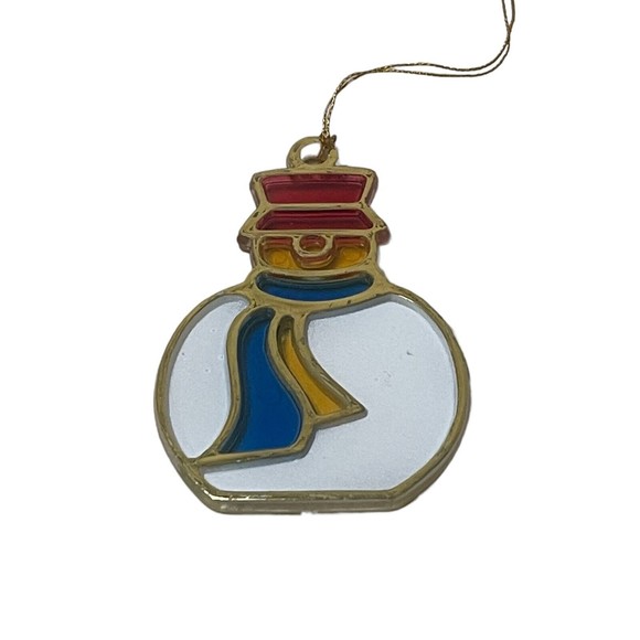 VTG STAINED GLASS STYLE Snowman In Hat Scarf CHRISTMAS SUN CATCHER ORNAMENT - Picture 1 of 3